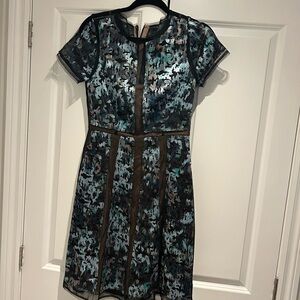 BCBGMaxAzria Blue and Black Patterned Mini Dress